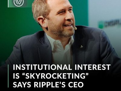 Ripple chief executive officer Brad Garlinghouse says institutional investor interest in cryptocurrency is “skyrocketing